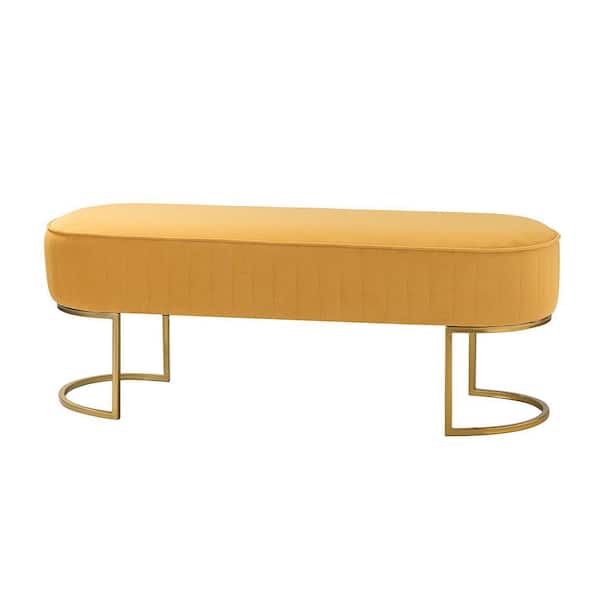 ARTFUL LIVING DESIGN Clara Mustard Wide Bench with Metal Legs 48 in.
