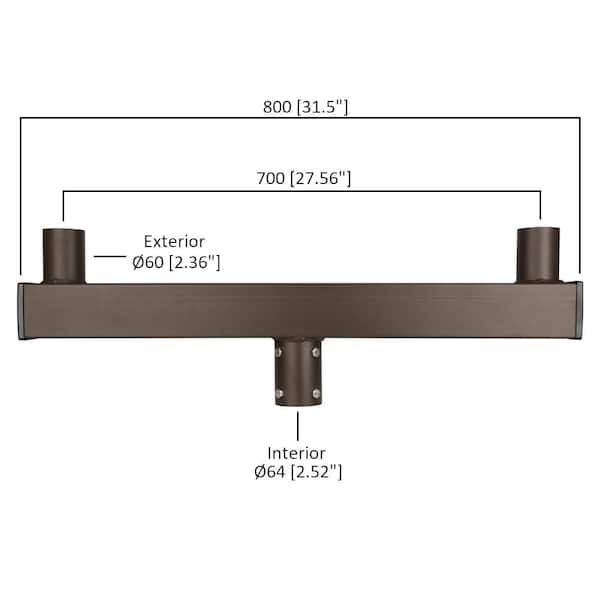 32 in. 180-Degree Double Low Profile Bullhorn Mounting Bracket Tenon Adapter for Round Outdoor Pole Lights