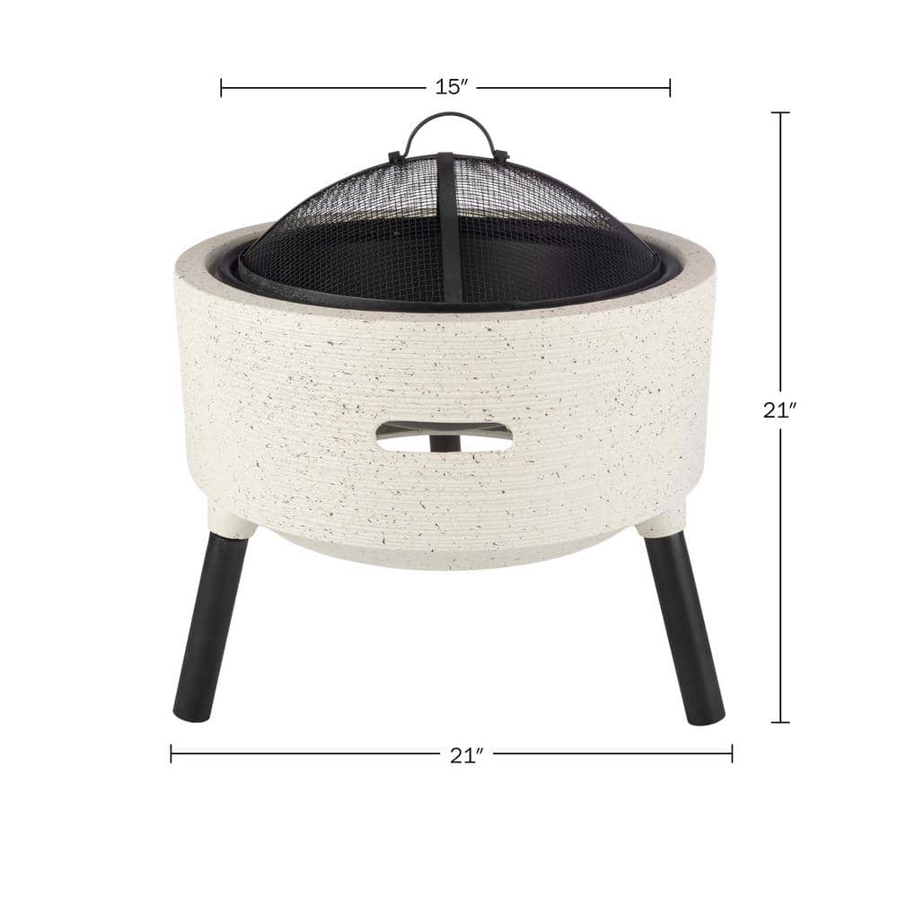 21" Round Light Gray Magnesium Oxide Fire Pit with Poker and Cover