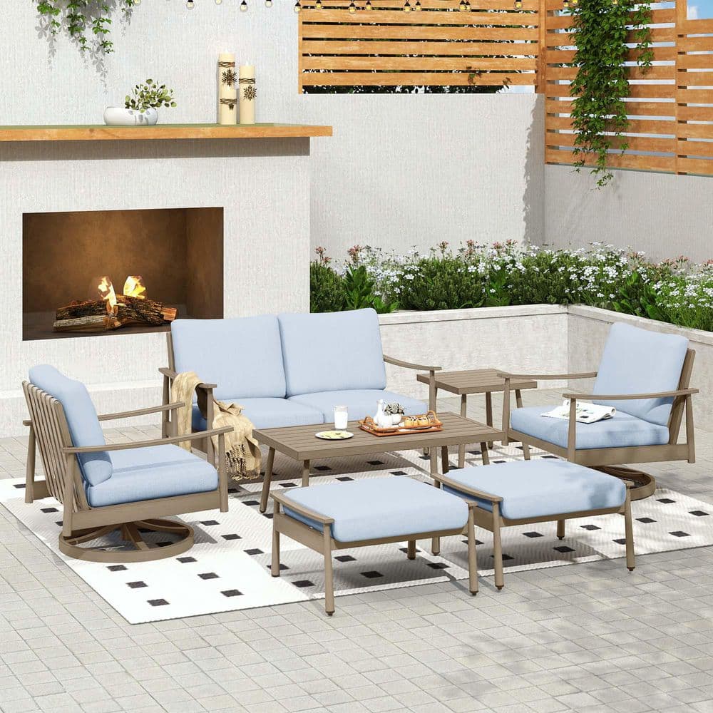 Sunset Retreat 7-Piece Blue Aluminum Conversation Set with 2-Swivel Chairs, Loveseat, 2-Ottomans, Coffee and End table price history on PriceWatchPro