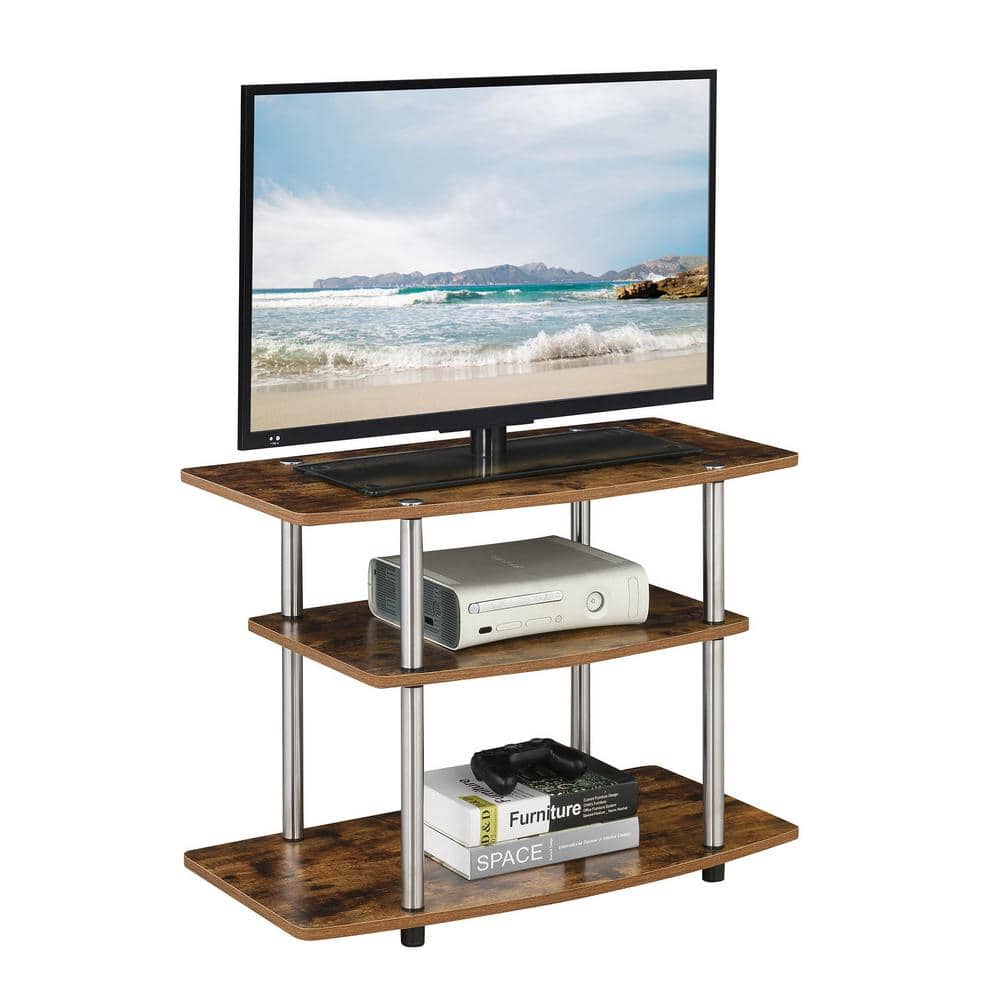 Barnwood 32-Inch 3-Tier TV Stand with Stainless Steel