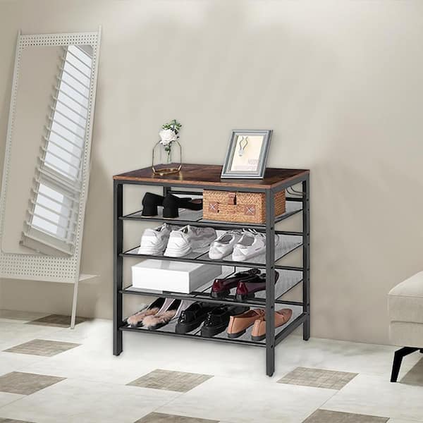 Honey-Can-Do Rustic Z-Frame Shoe Rack Brown