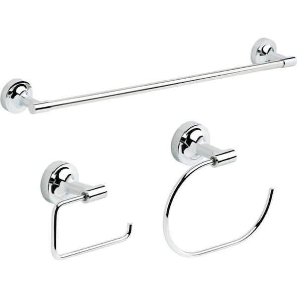 Voisin 3-Piece Bathroom Hardware Set 24 in. Towel Bar, Toilet Paper Holder, Towel Ring, Polished Chrome