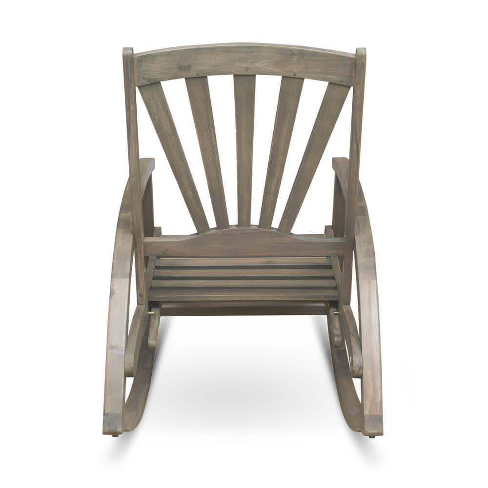 Gray Acacia Wood Outdoor Rocking Chair with Footrest
