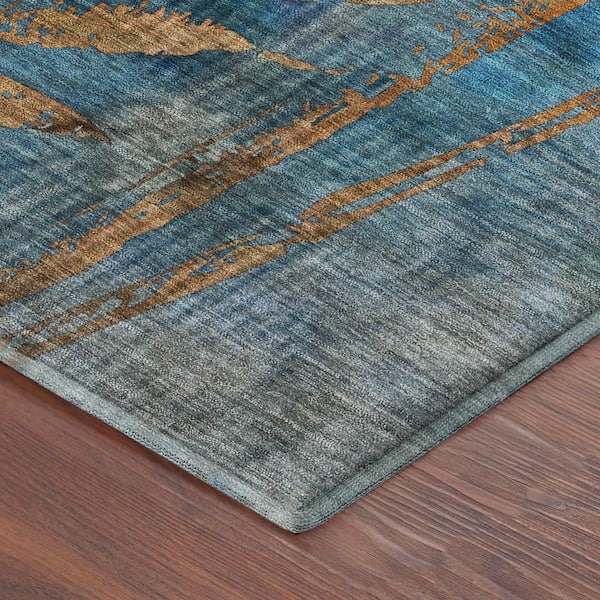 Mayfield Premium Machine Washable Abstract AMF2222 Blue 2 ft. x 7 ft. Runner Rug