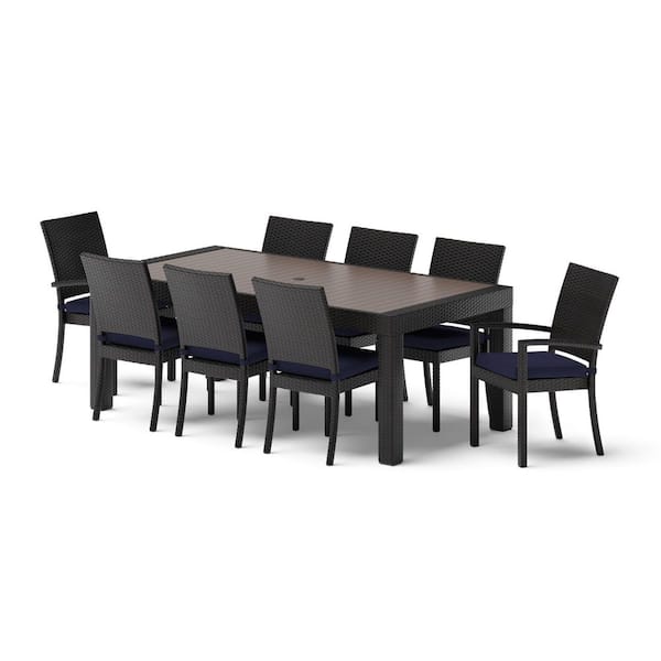 Deco 9-Piece Wicker Outdoor Dining Set with Sunbrella Navy Blue Cushions