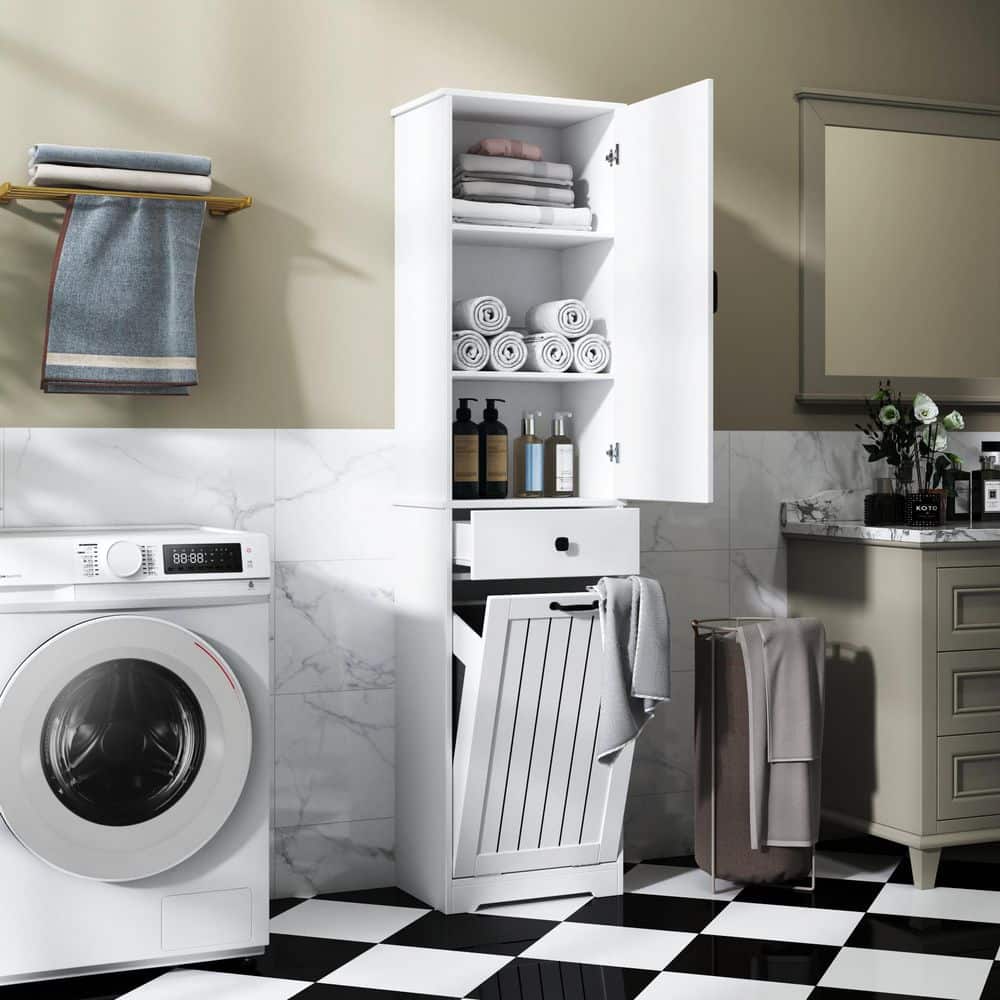 18.11 in. W x 11.81 in. D x 70.87 in. H White Linen Cabinet with 1-Storage Cabinet and 1-Drawer