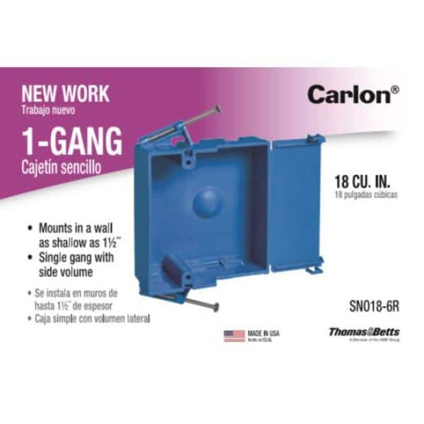 Carlon 1-Gang 18 cu. in. PVC Shallow New Work Electrical Switch and Outlet  Box SNO18-6R - The Home Depot