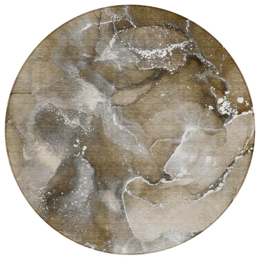 Brown and Gray 8 ft. Round Woven Abstract Polyester Round Indoor/Outdoor Area Rug price history on PriceWatchPro
