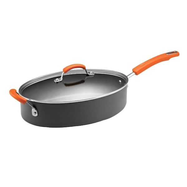  Rachael Ray Brights Hard-Anodized Nonstick Cookware Set with  Glass Lids, 14-Piece Pot and Pan Set, Gray with Orange Handles: Rachel Ray  Cookware: Home & Kitchen