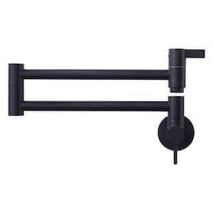 Brass Wall Mounted Pot Filler with 2-Handles and Standard 1/2 NPT Threads in Matte Black