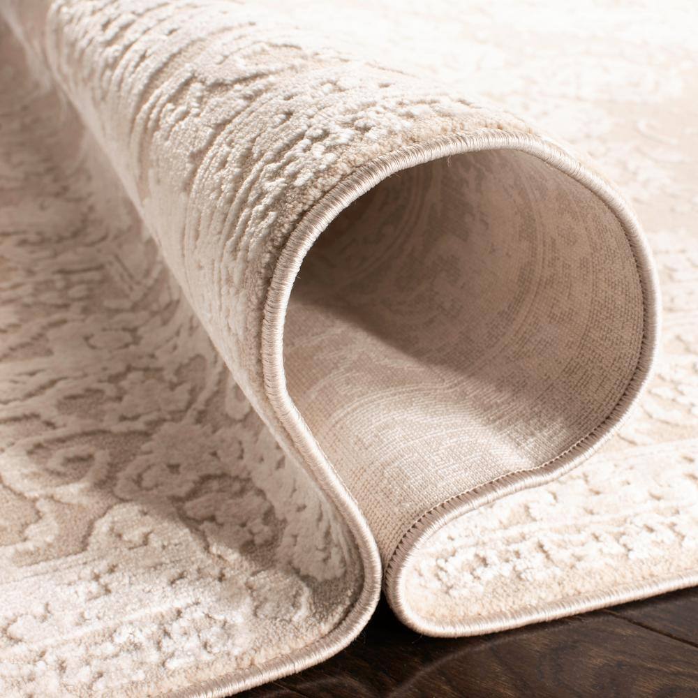 Ivory Floral Hand-Knotted Synthetic Square Area Rug