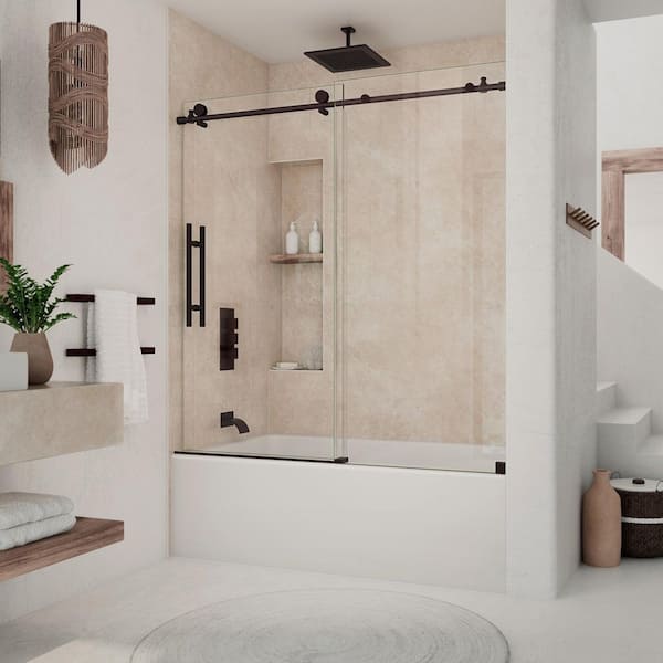 Continuum 59 in. W x 62 in. H Sliding Tub Door in Oil Rubbed Bronze with Clear Glass