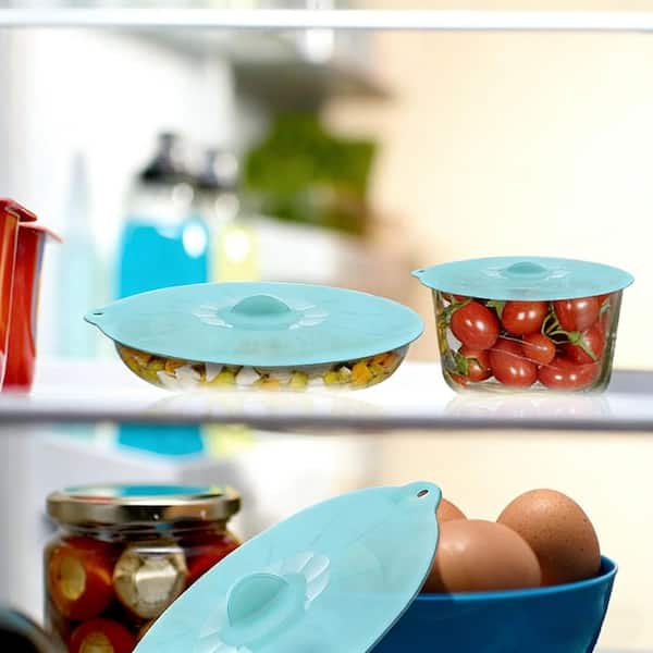 5 Piece Green BPA Free Suction Silicone Bowl Covers Set for Food Storage-Microwave Oven Fridge Safe
