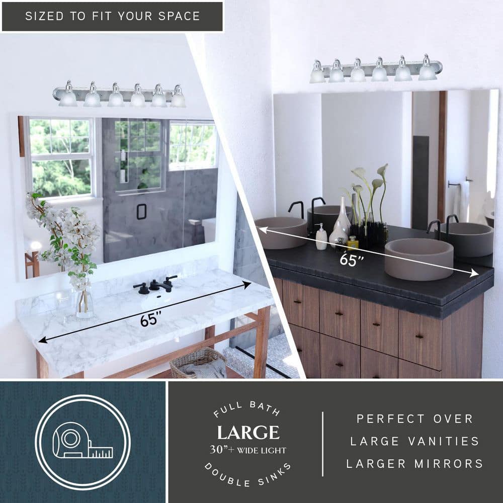 Brushed Nickel 6-Light Vanity with Alabaster Glass Shades