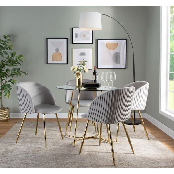 Fran Pleated Silver Velvet and Gold Metal Arm Chair (Set of 2)