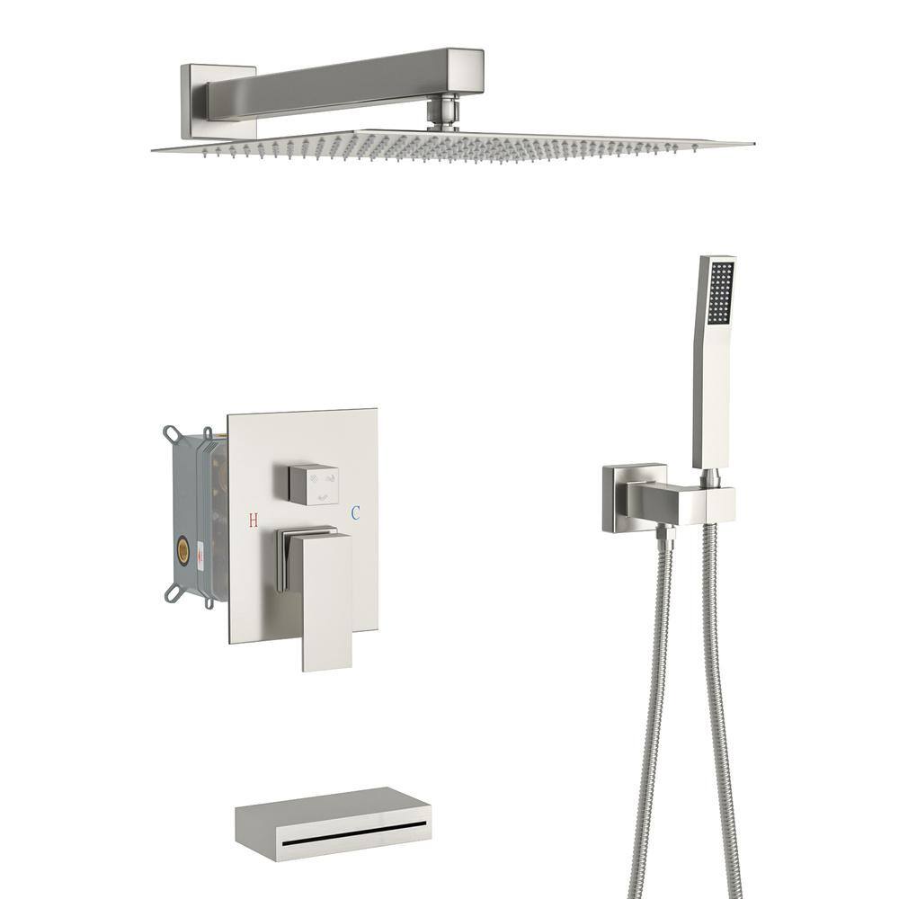 1-Spray 12 in. Shower Head and Handheld Shower Head in Brushed Nickel with Waterfall Tub Spout price history on PriceWatchPro