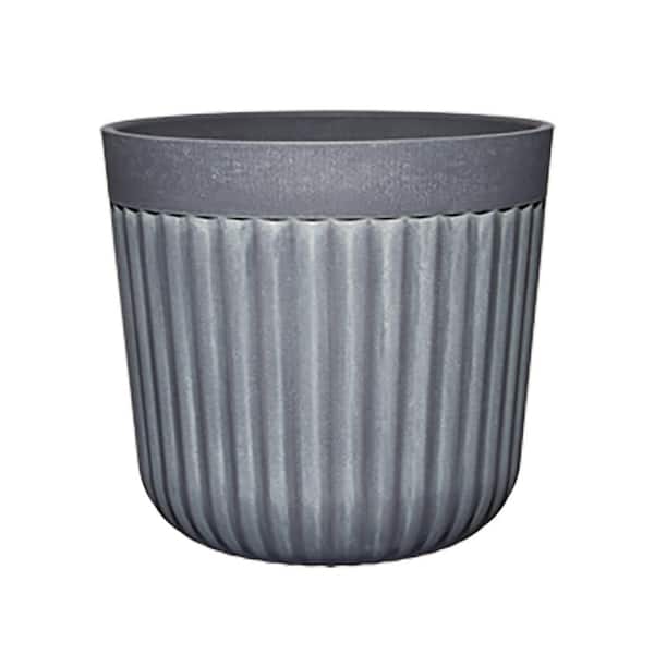 CHG CLASSIC HOME & GARDEN 10.8 in. Arlington Fluted Shadow Slate Resin Planter Fits 10 in. Drop-N-Decorate