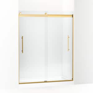 Elmbrook 59.625 in. x 73.4375 in. Frameless Sliding Shower Door in Vibrant Brushed Moderne Brass