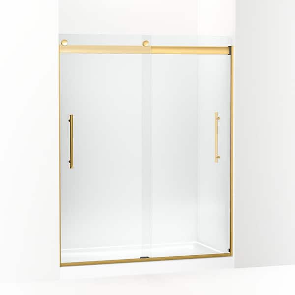 KOHLER Elmbrook 59.625 in. x 73.4375 in. Frameless Sliding Shower Door in Vibrant Brushed Moderne Brass