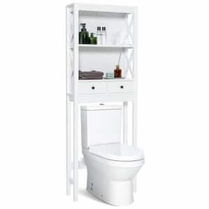 23.5 in. W x 65 in. H x 8 in. D White Bathroom Over-the-Toilet Storage Cabinet Organizer with Drawers and Shelves