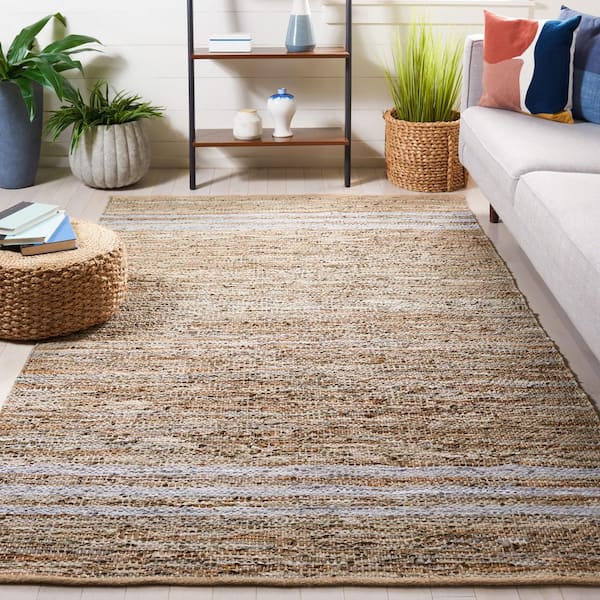 Vintage Leather 3 ft. x 5 ft. Beige/Ivory Border Striped Area Rug