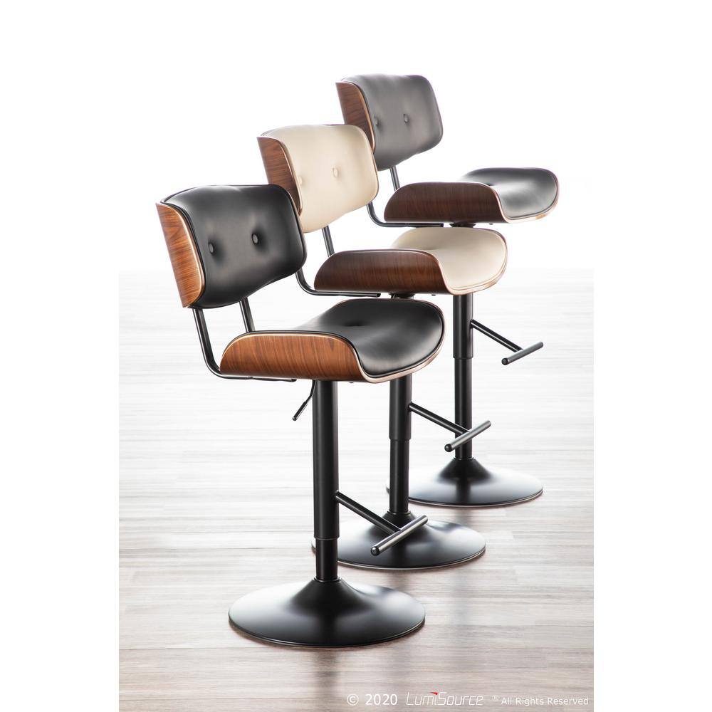 Contemporary Cream Faux Leather & Walnut Adjustable Swivel Chair