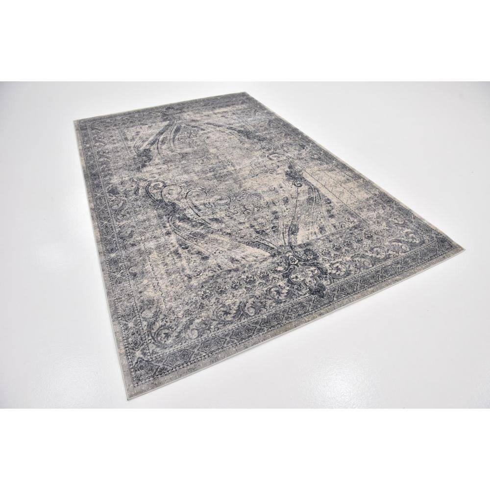Dark Blue and Grey Rectangular Synthetic Indoor Area Rug