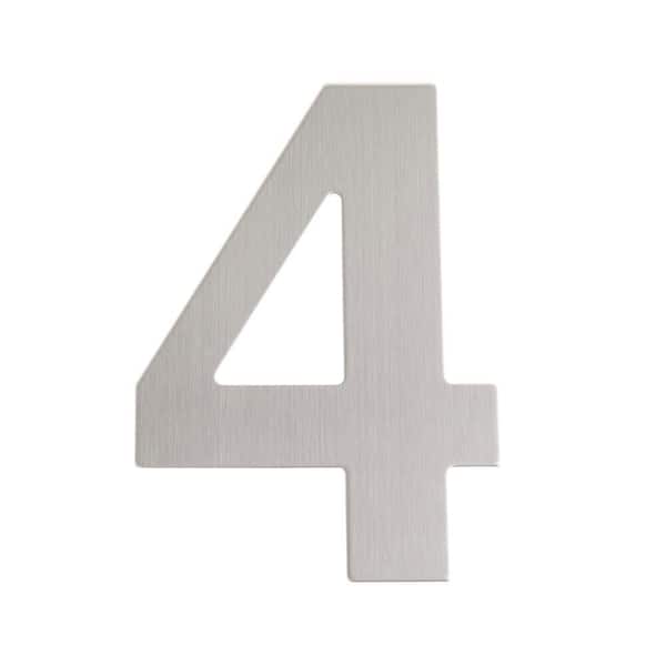 Everbilt 6 in. Silver Stainless Steel Floating House Number 4