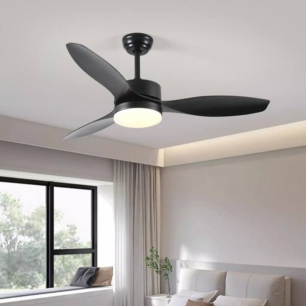 LINJO 52 in. Indoor Black Ceiling Fan with 3-Colors LED