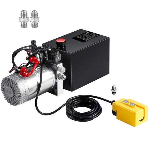 Hydraulic Pump, 6 Qt. Hydraulic Power Unit, Double Acting Dump Trailer Pump, 0.91 GPM Flow Rate, 3200 PSI Max Pressure