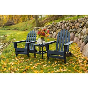 Icon Black Recycled Plastic Folding Adirondack Chair with Side Table (2-Pack)