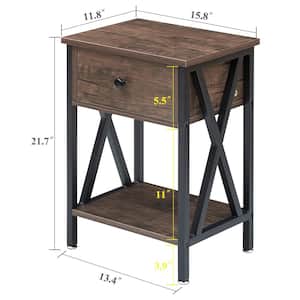 Versatile 1-Bin Drawer Nightstands X-Design Side End Table Night Stand with, Gray, 21.7 in. H x 11.8 in. W x 15.8 in. L