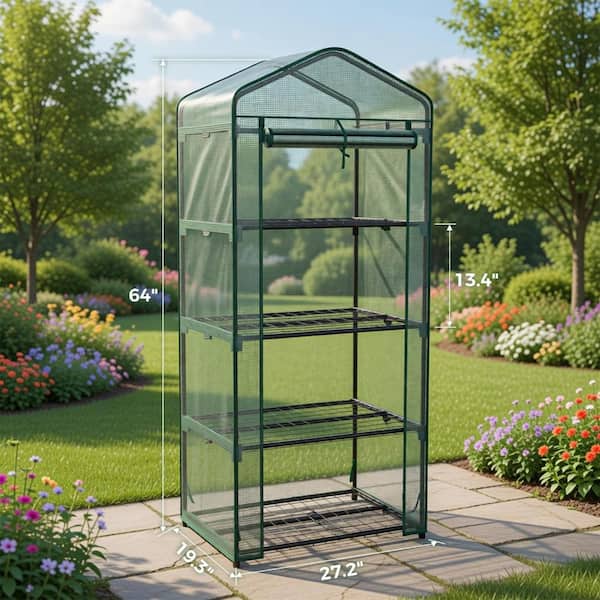4-Tier Mini Greenhouse PE Cover Roll-Up Zipper Door Indoor Outdoor