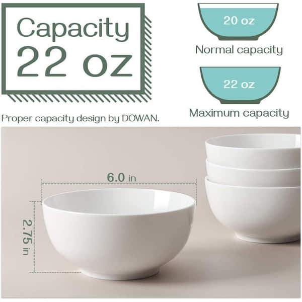 Anqtovp 22 oz White Ceramic Bowls Kitchen Bowl (Set of 4