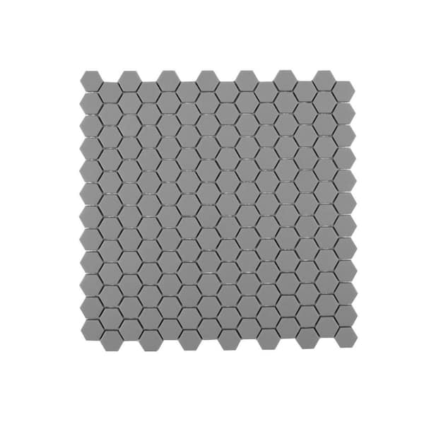 1" Hexagon Grey 11.375 in. x 11.625 in. Matte Glass Wall and Floor Mosaic Tile (9.18 sq. ft./Case)