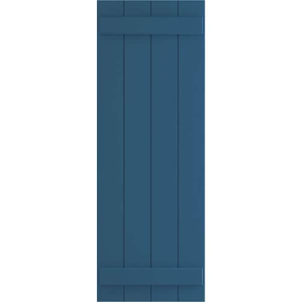 Ekena Millwork 21-1/2 in. x 26 in. True Fit PVC Four Board Joined Board and Batten Shutters Pair in Sojourn Blue