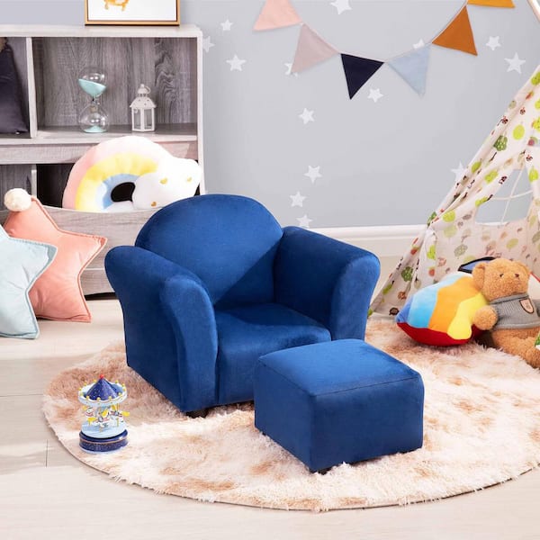 HOMESTOCK Kids Sofa Chair with Ottoman, Kids Room Velvet Sofa Chair, Baby, Toddler Chair for Boys and Girls in Navy