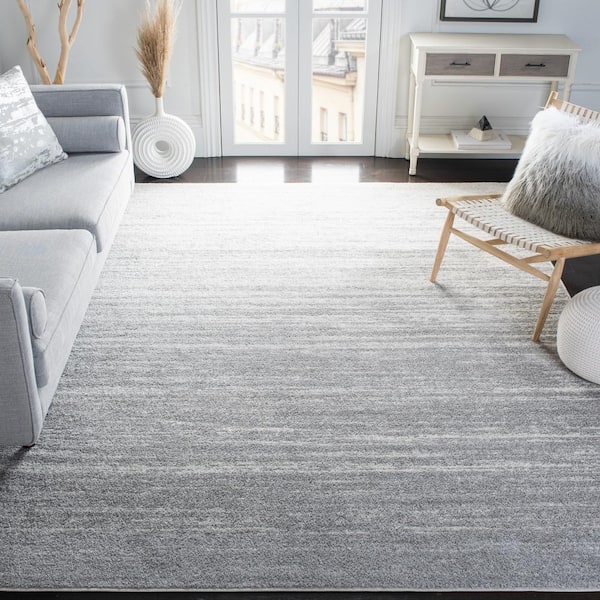 Adirondack Light Gray/Gray 11 ft. x 11 ft. Solid Color Striped Square Area Rug