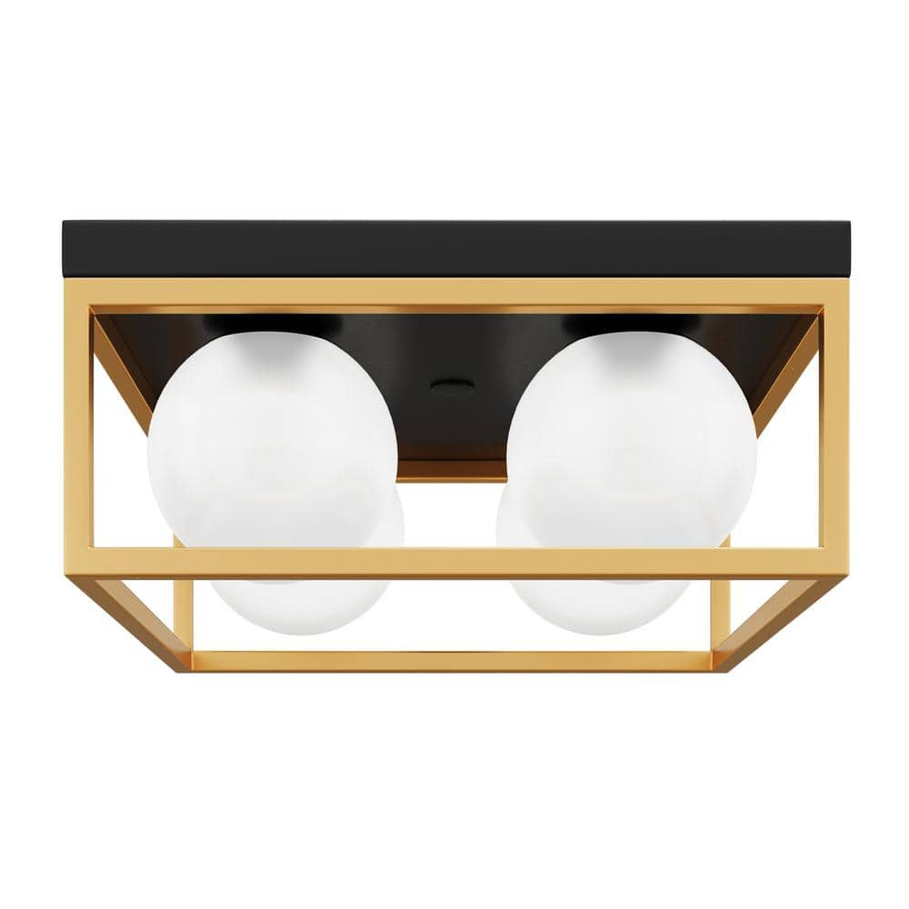13.97 in. 4-Light Flush Mount Square Industrial Close to Ceiling Light with