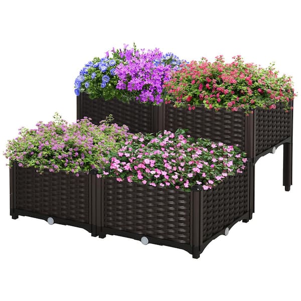 Unbranded Self-Watering Raised Garden Bed with Legs, Modular Plastic Planter Boxes for Flowers, Herbs, and Vegetables (4-Piece)