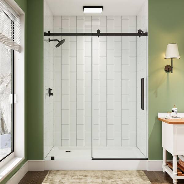 HOROW 56 in. - 60 in. W x 76 in. H Sliding Frameless Shower Door in ...