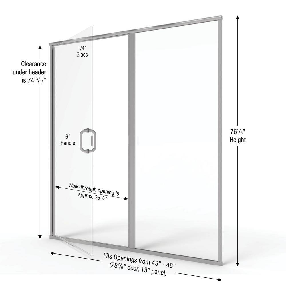 Infinity 46" Brushed Nickel Semi-Frameless Hinged Shower Door with Clear Glass