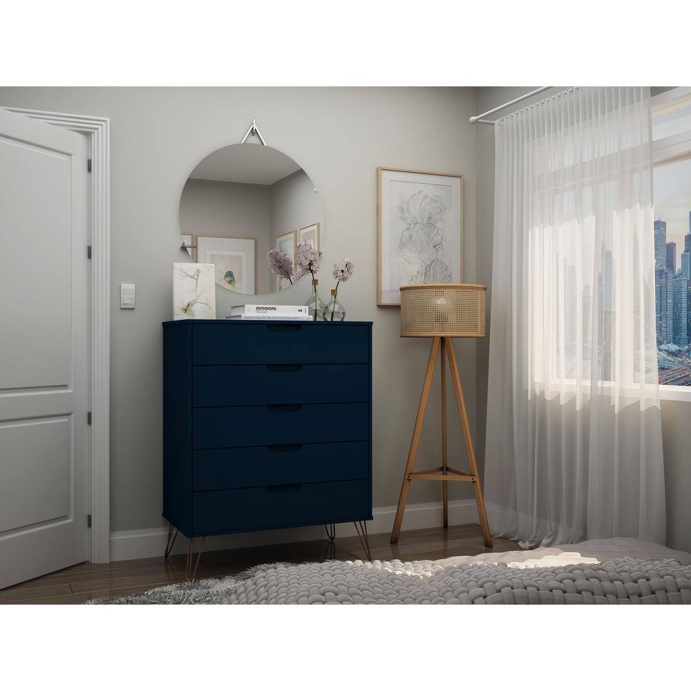 White Mid-Century Modern 5-Drawer Tall Dresser