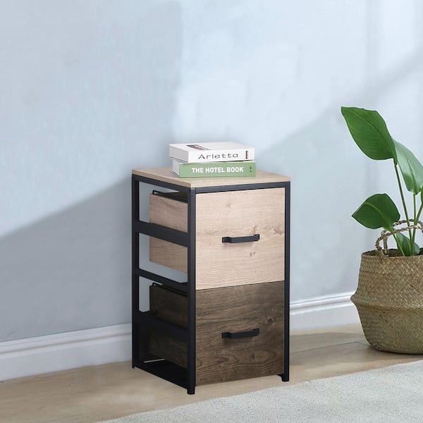 Unbranded Brown Wooden Filing Cabinet with Metal Frame and 2-Drawer Vertical Filing Cabinets