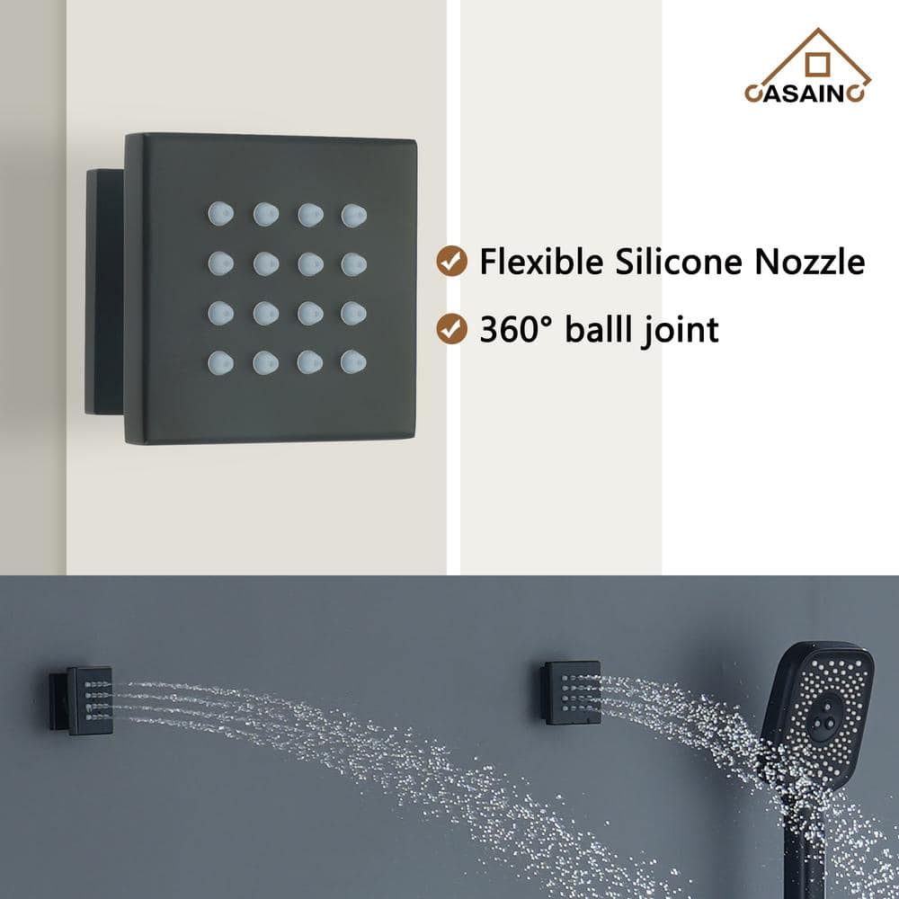 Matte Black Wall Mounted Rainfall Shower System with Body Jets