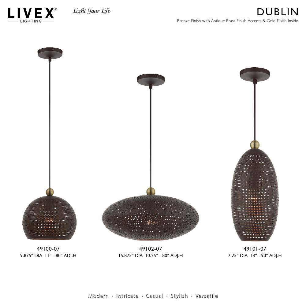 Dublin 16" Bronze and Antique Brass Oval Pendant Light