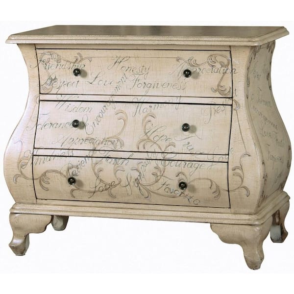 Pulaski Furniture 3-Drawer Bombe Chest with Hand Painted Words of Love in Soft Maci