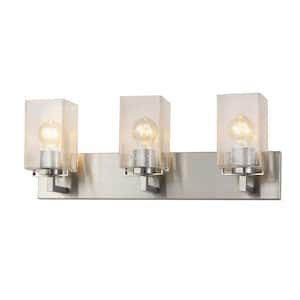 Fusion Vice 24 in. 3-Light Brushed Nickel Vanity Light Bar with Seeded Glass Shade