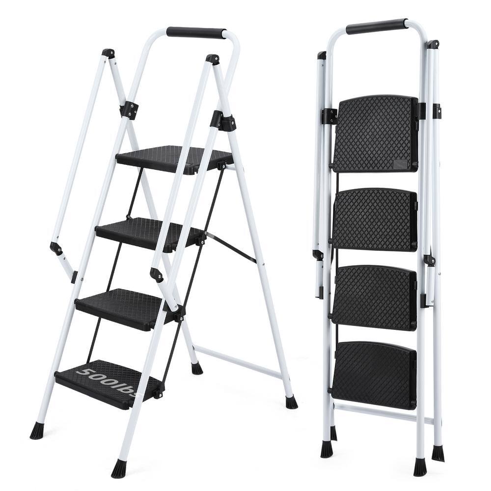 Light Folding 4-Step Ladder Multi-purpose Step Stool with Wide Anti-Slip Pedal and Safety Handle, White price history on PriceWatchPro